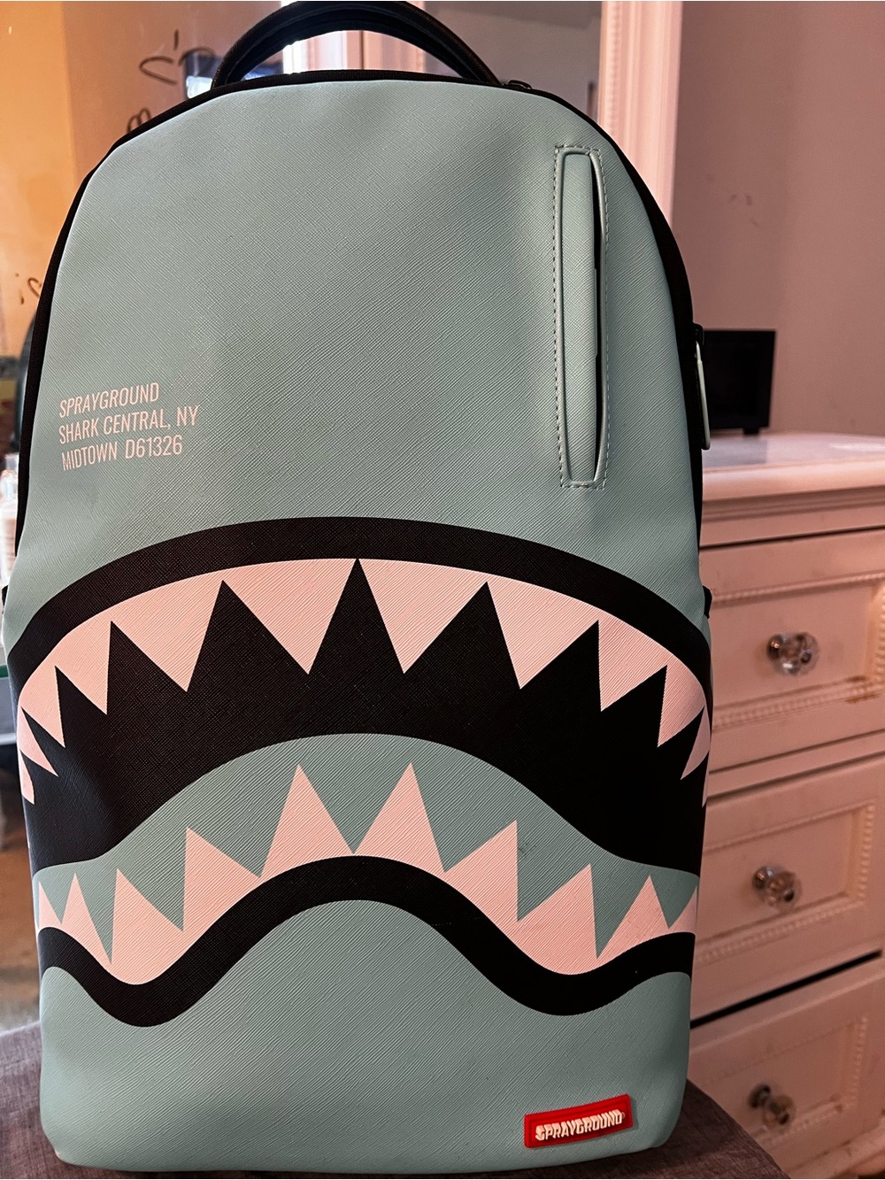 Sprayground Mint Green and Black Shark Jaw Backpack